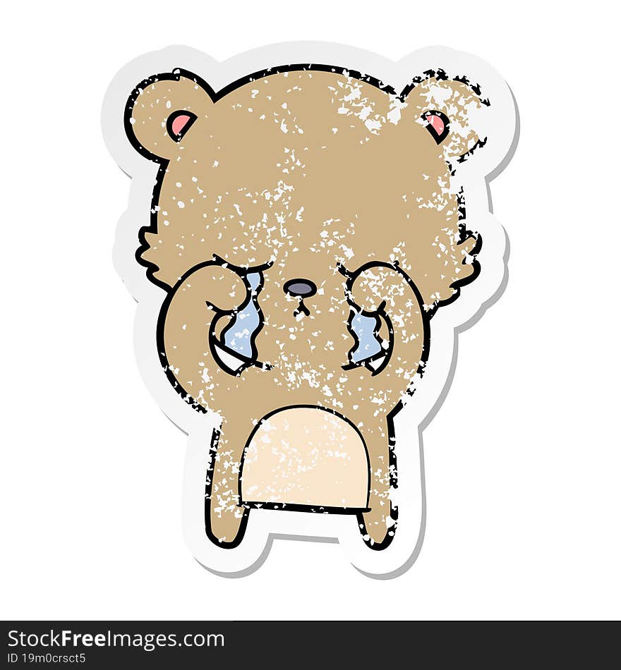 distressed sticker of a crying cartoon bear