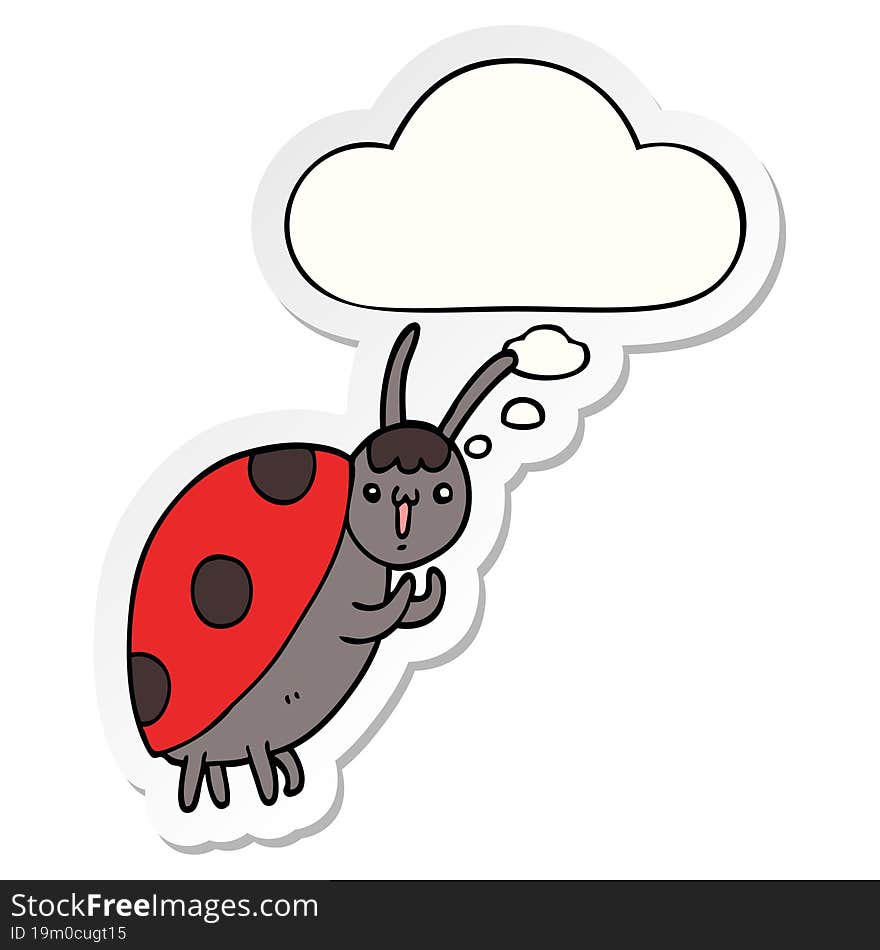 cute cartoon ladybug and thought bubble as a printed sticker