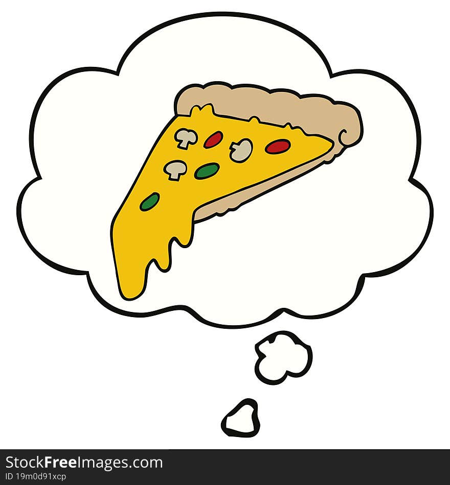 cartoon pizza slice and thought bubble