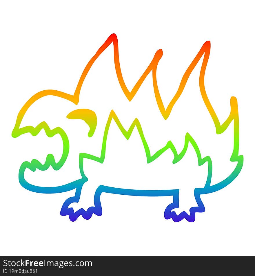 Rainbow Gradient Line Drawing Cartoon Fire Demon