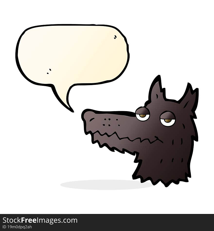 cartoon wolf head with speech bubble