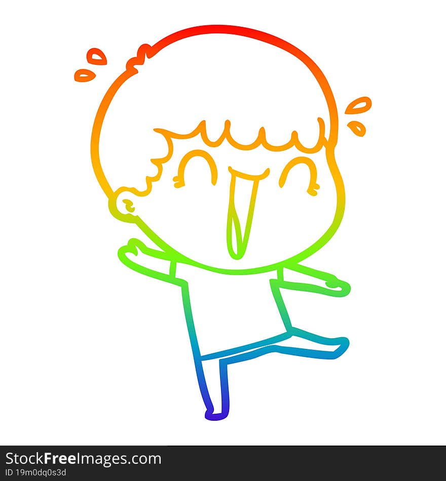 Rainbow Gradient Line Drawing Laughing Cartoon Man