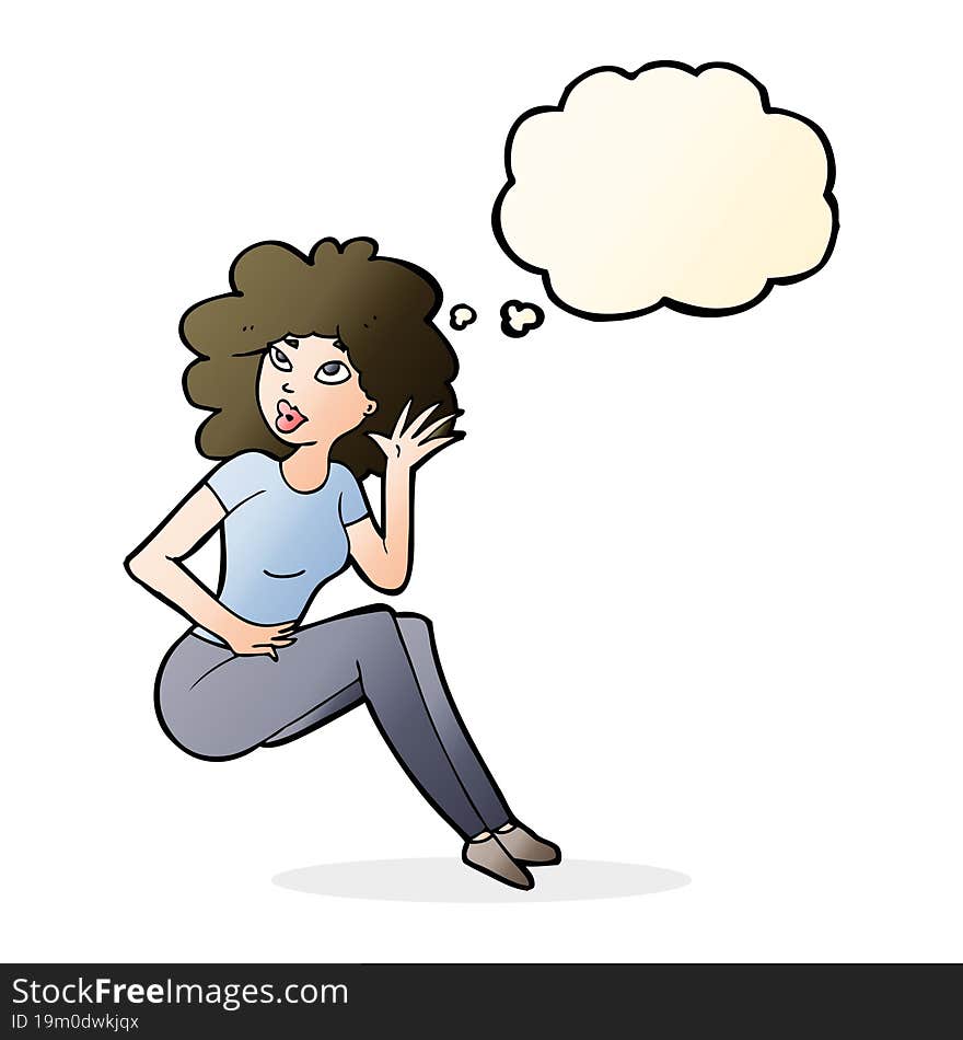 Cartoon Woman Listening With Thought Bubble