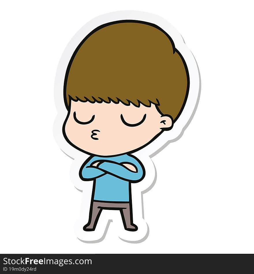 sticker of a cartoon calm boy