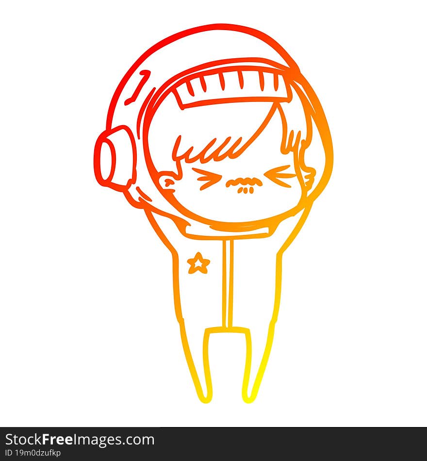 warm gradient line drawing angry cartoon space girl