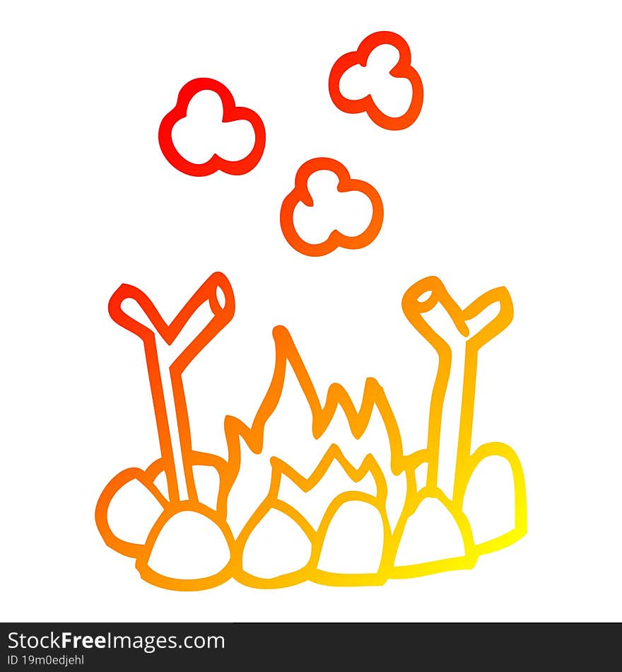 warm gradient line drawing cartoon camp fire