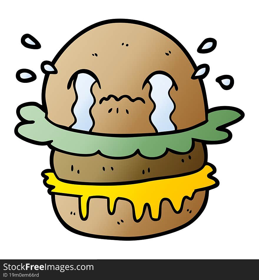 cartoon crying fast food burger. cartoon crying fast food burger