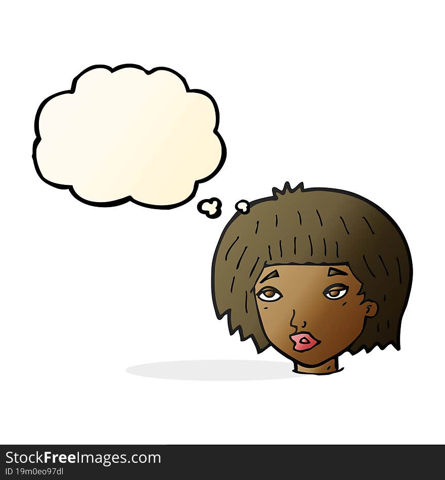 Cartoon Bored Looking Woman With Thought Bubble