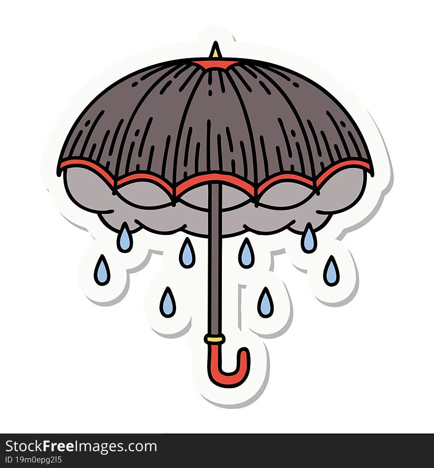 tattoo style sticker of an umbrella and storm cloud