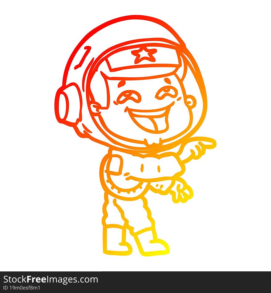 Warm Gradient Line Drawing Cartoon Laughing Astronaut