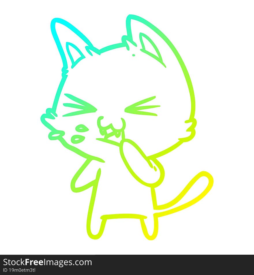 cold gradient line drawing cartoon cat hissing