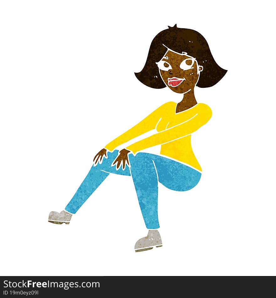 cartoon happy woman sitting