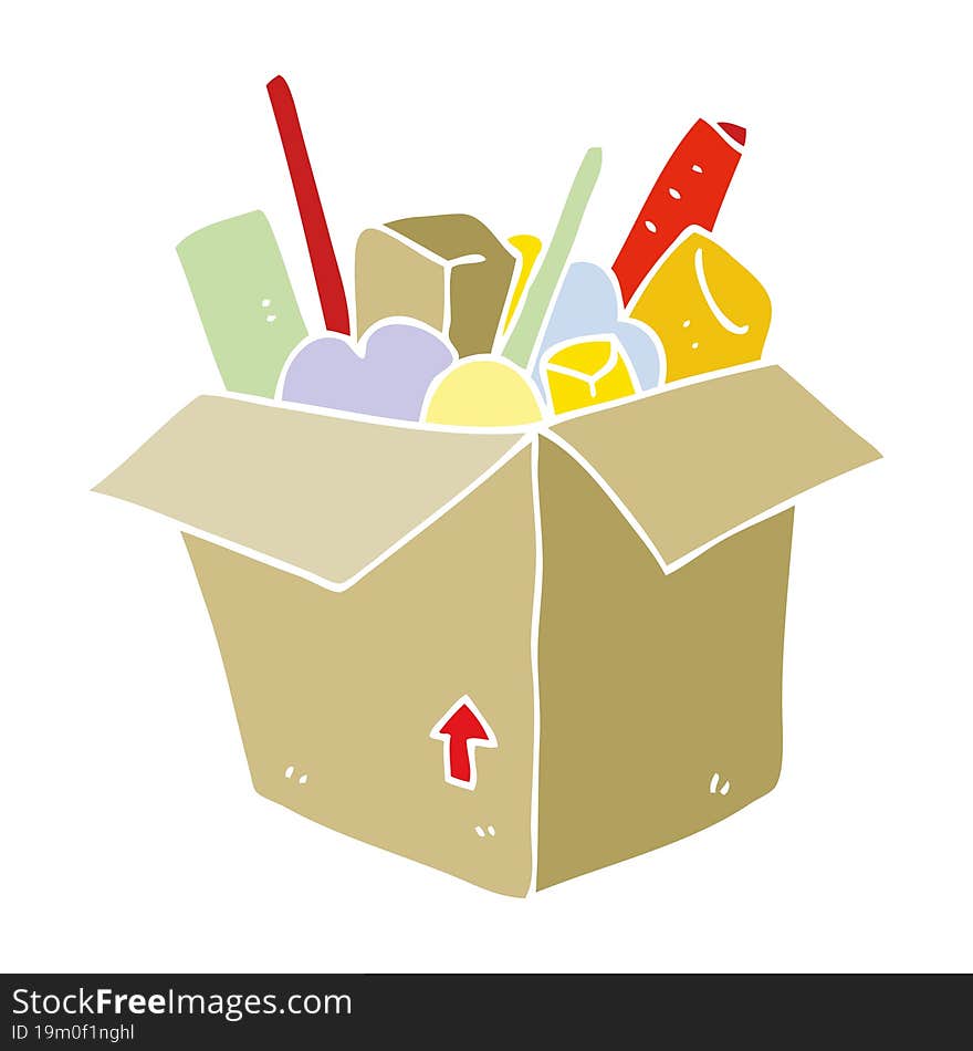 flat color illustration of a cartoon box of things