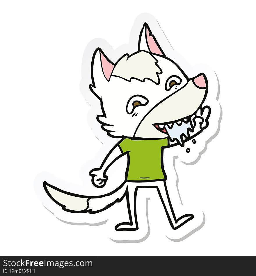 sticker of a cartoon hungry wolf