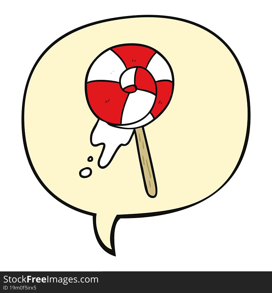 cartoon traditional lollipop and speech bubble