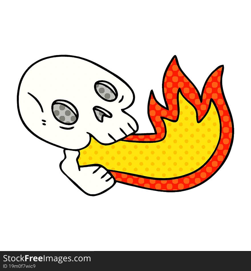 fire breathing quirky comic book style cartoon skull