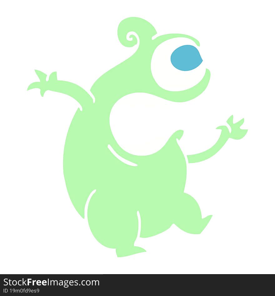 flat color illustration cartoon green alien