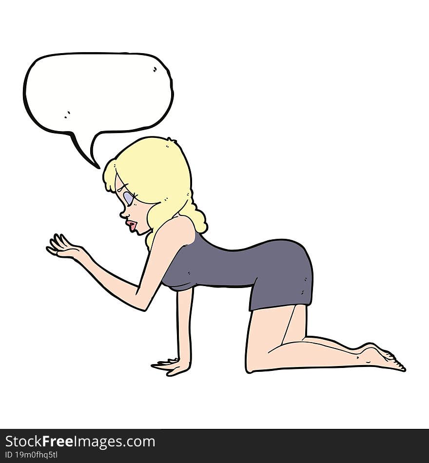 Cartoon Woman On All Fours With Speech Bubble