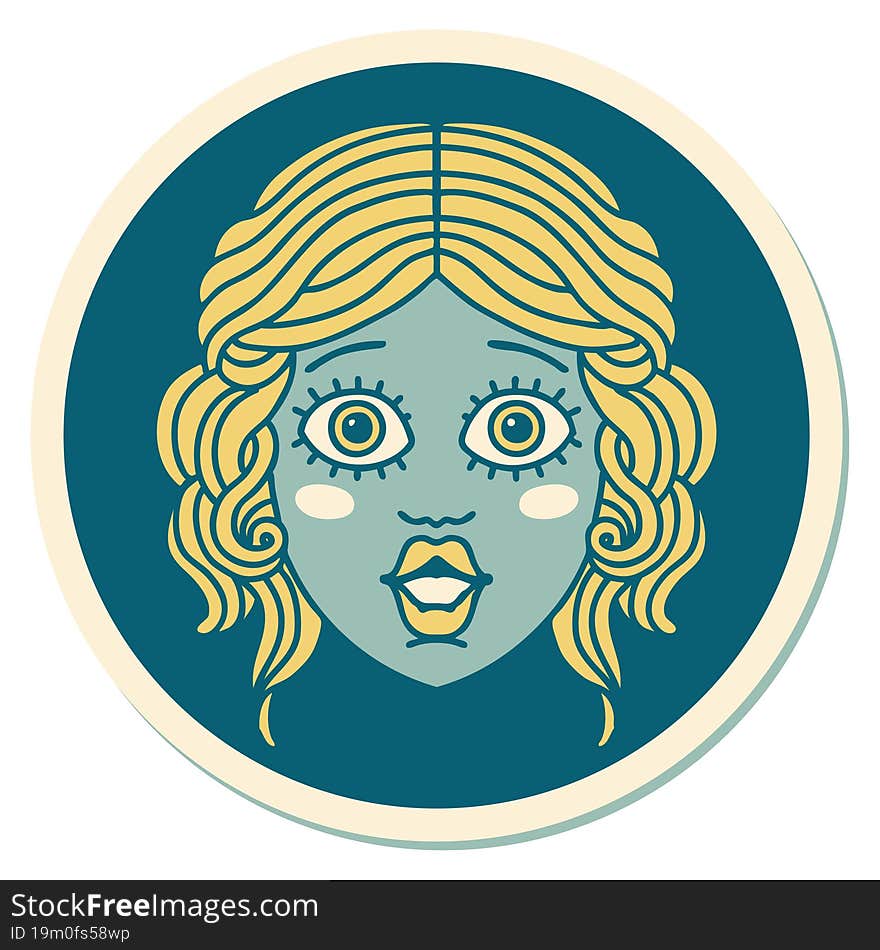 sticker of tattoo in traditional style of female face. sticker of tattoo in traditional style of female face