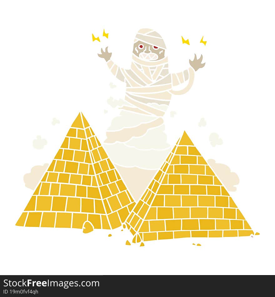 Flat Color Style Cartoon Mummy And Pyramids