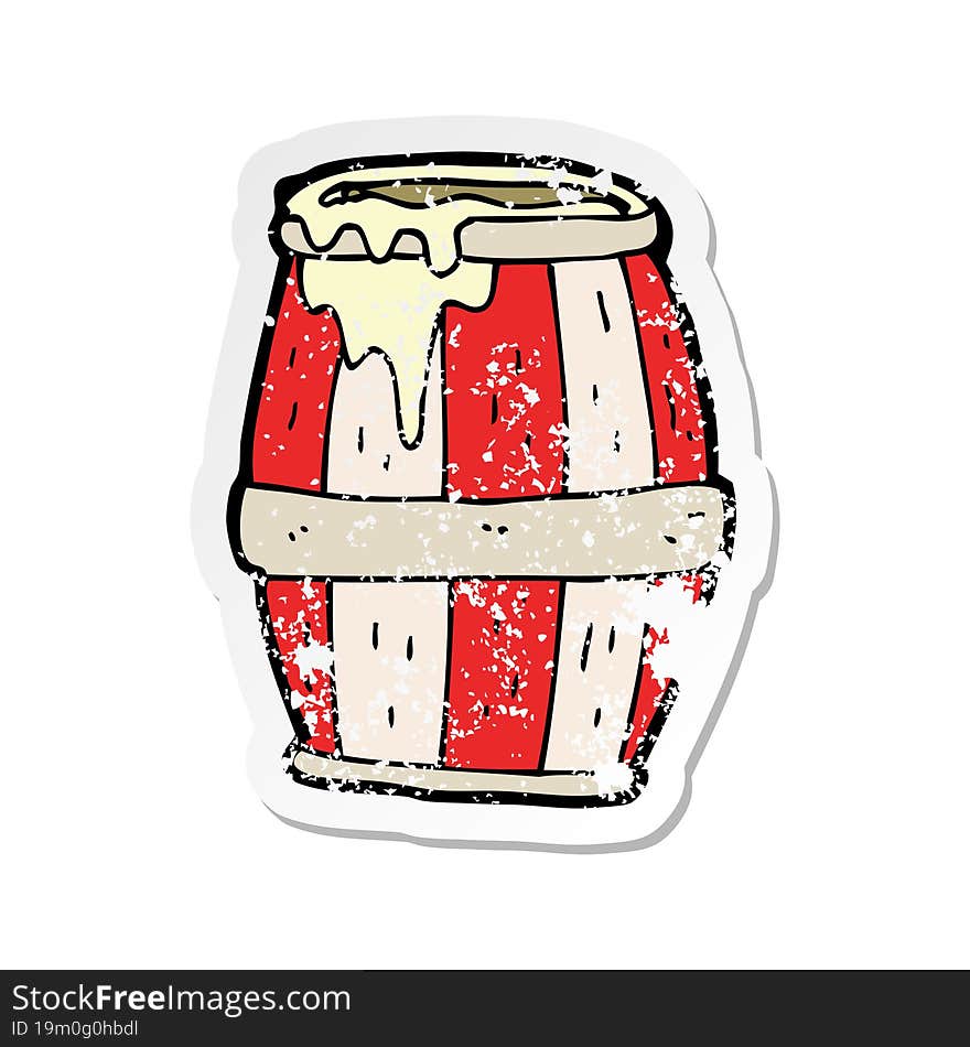 retro distressed sticker of a cartoon barrel