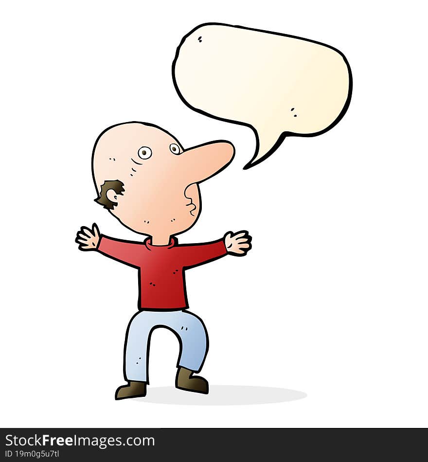 cartoon worried middle aged man with speech bubble