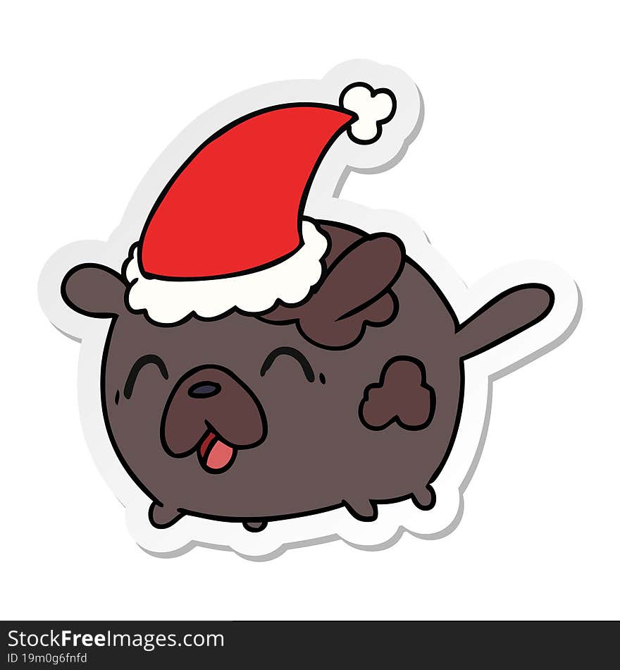 hand drawn christmas sticker cartoon of kawaii dog