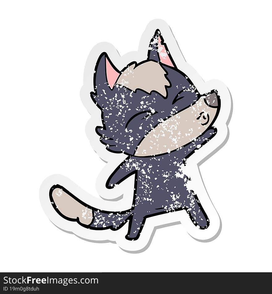 distressed sticker of a cartoon wolf pouting