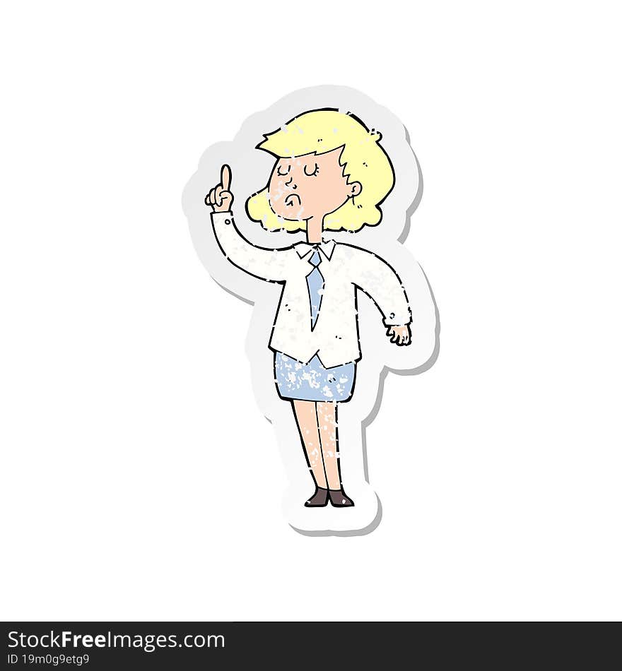 retro distressed sticker of a cartoon woman making point