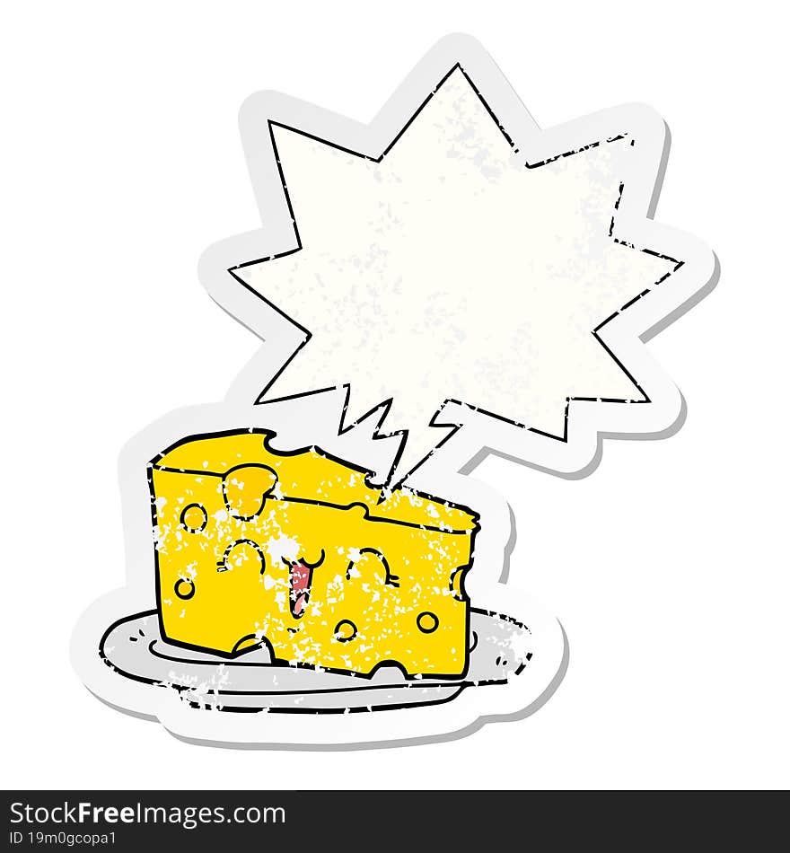 Cute Cartoon Cheese And Speech Bubble Distressed Sticker