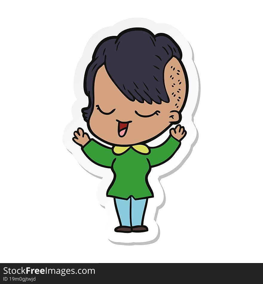 sticker of a happy cartoon girl