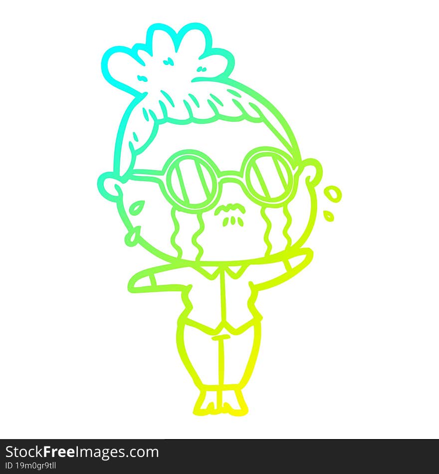 cold gradient line drawing cartoon crying woman wearing spectacles