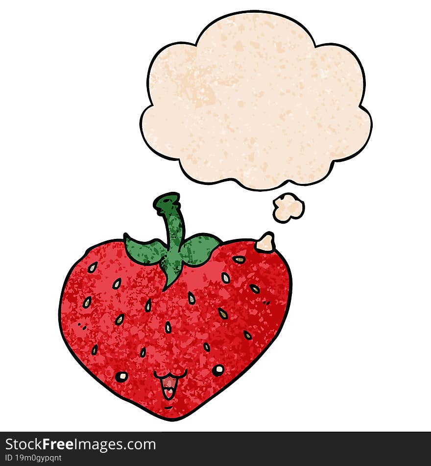 cartoon strawberry and thought bubble in grunge texture pattern style