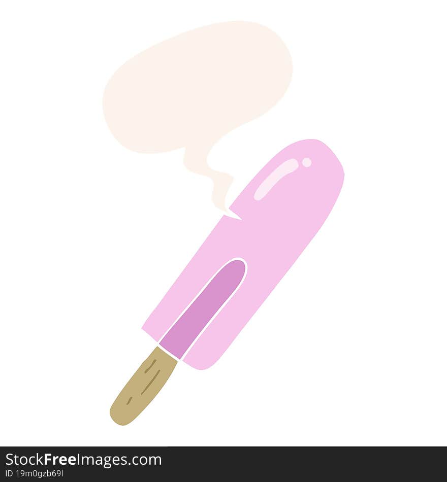 cartoon ice lolly and speech bubble in retro style