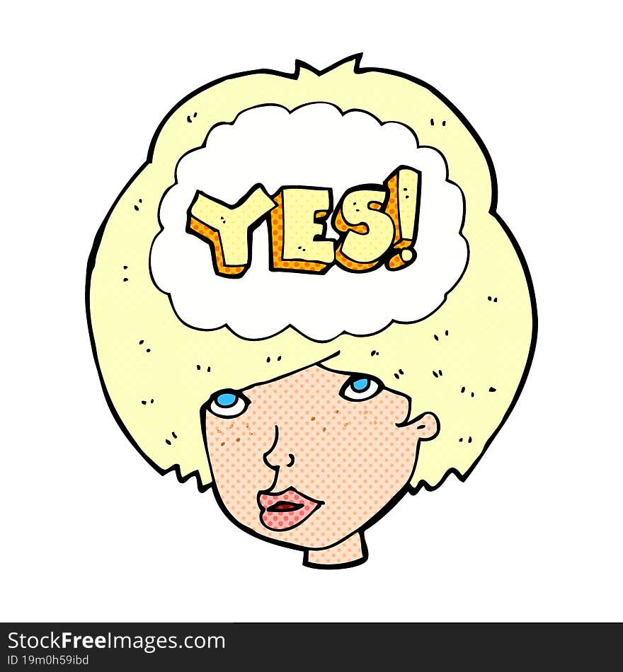 cartoon woman thinking yes