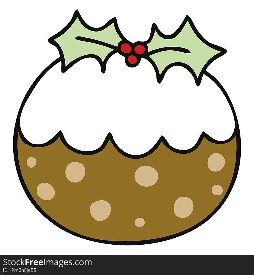 Quirky Hand Drawn Cartoon Christmas Pudding