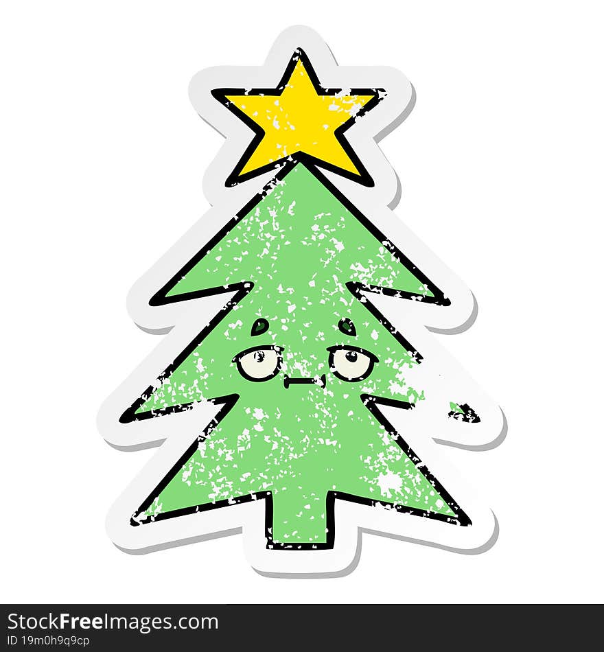 distressed sticker of a cute cartoon christmas tree