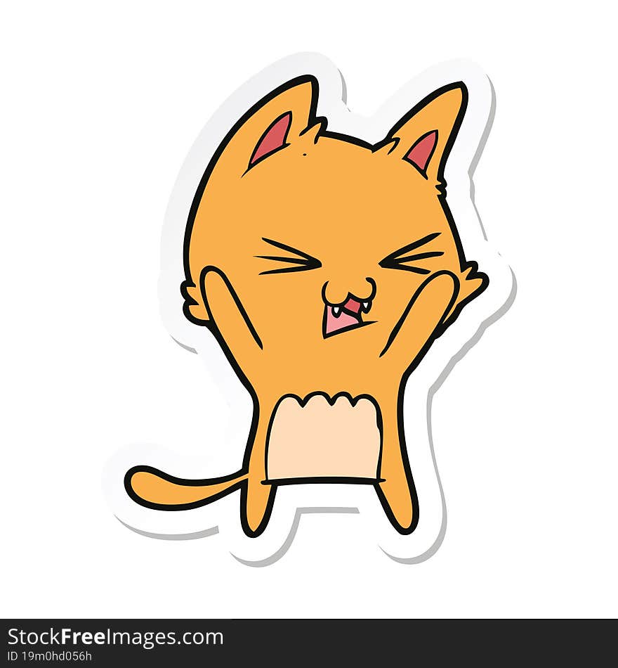 sticker of a cartoon cat hissing