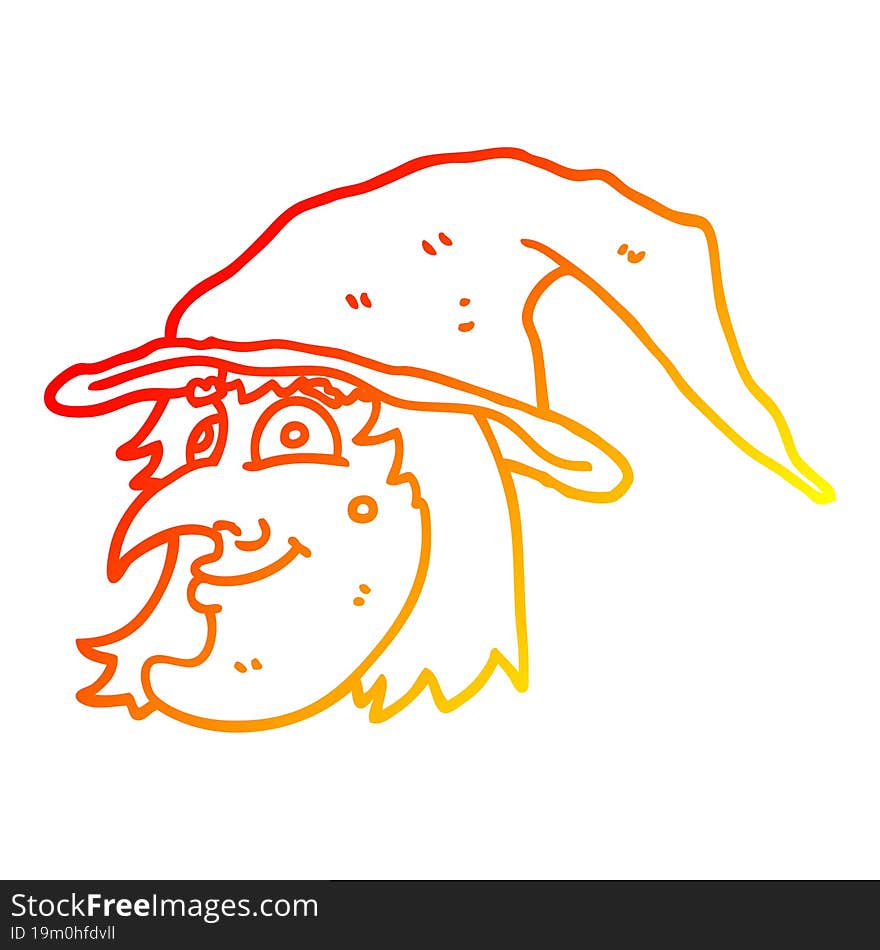 warm gradient line drawing cartoon witch face