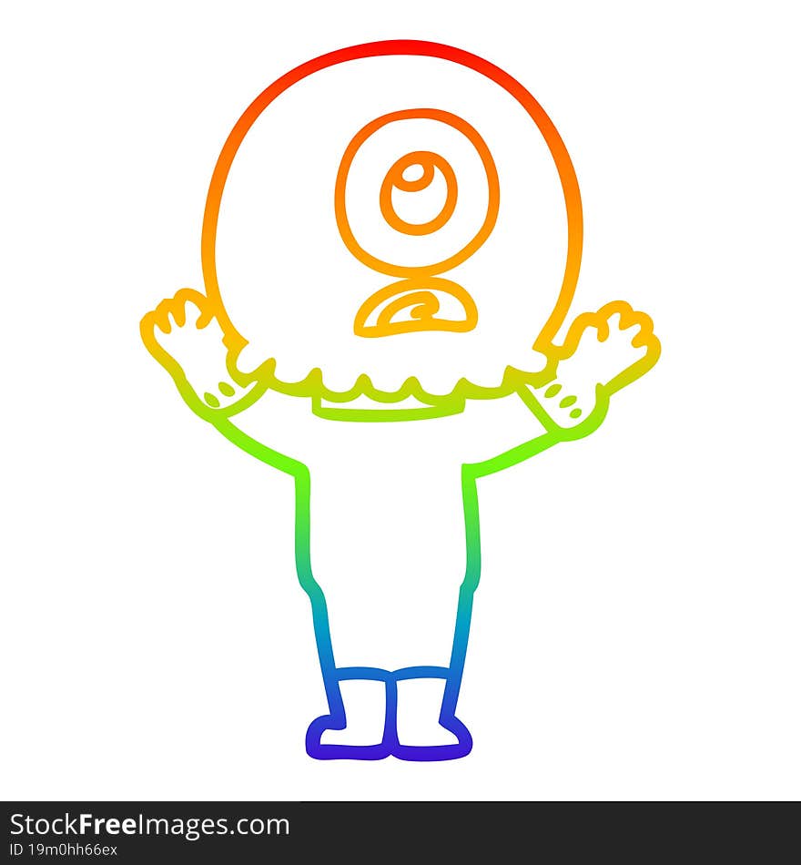 Rainbow Gradient Line Drawing Cartoon Cyclops Alien Spaceman