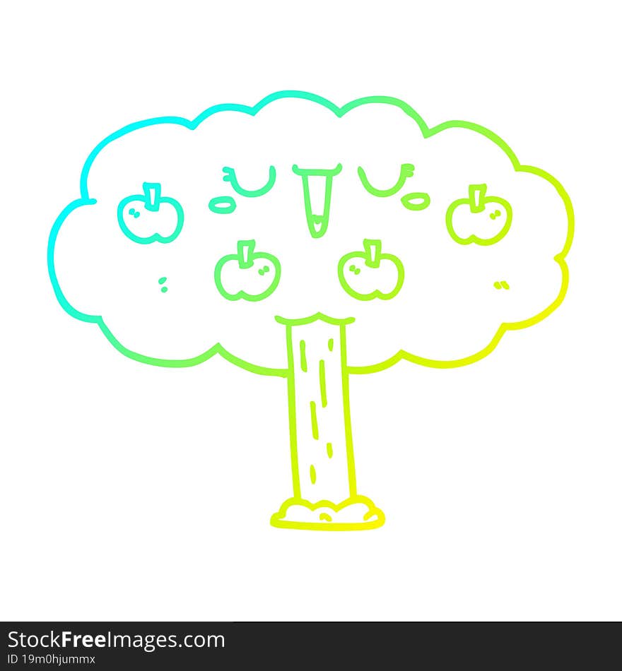 cold gradient line drawing cartoon apple tree