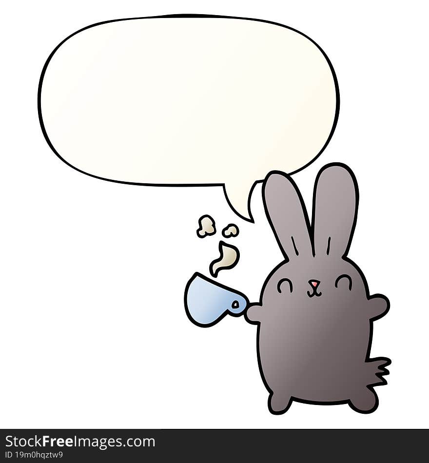 cute cartoon rabbit and coffee cup and speech bubble in smooth gradient style