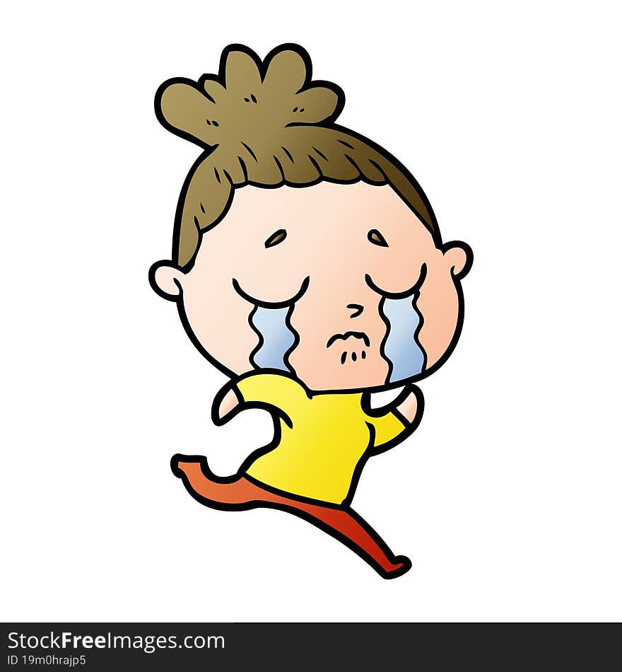 cartoon crying woman running away. cartoon crying woman running away