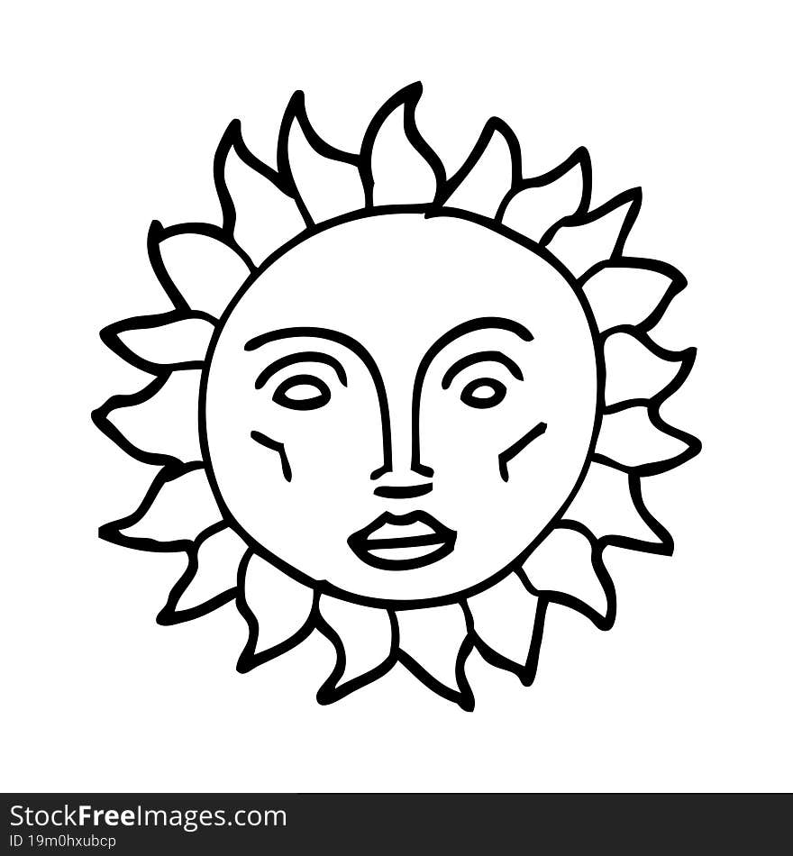 line drawing cartoon traditional sun face