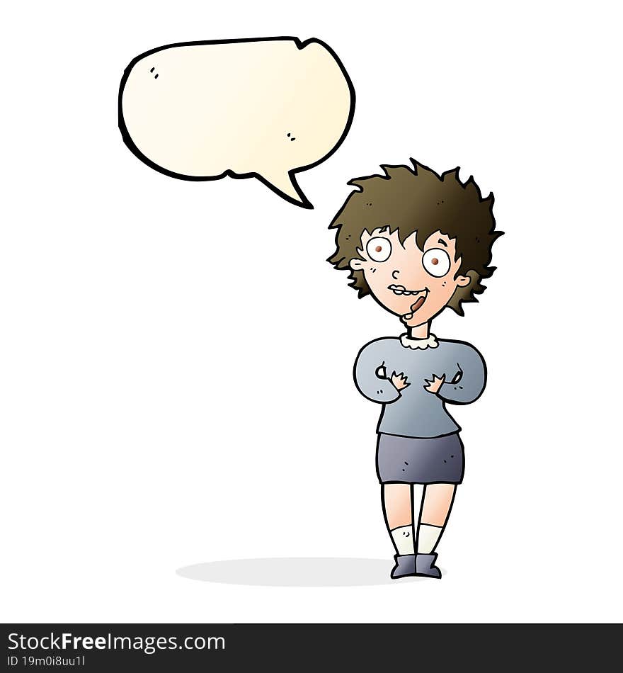 cartoon excited woman with speech bubble