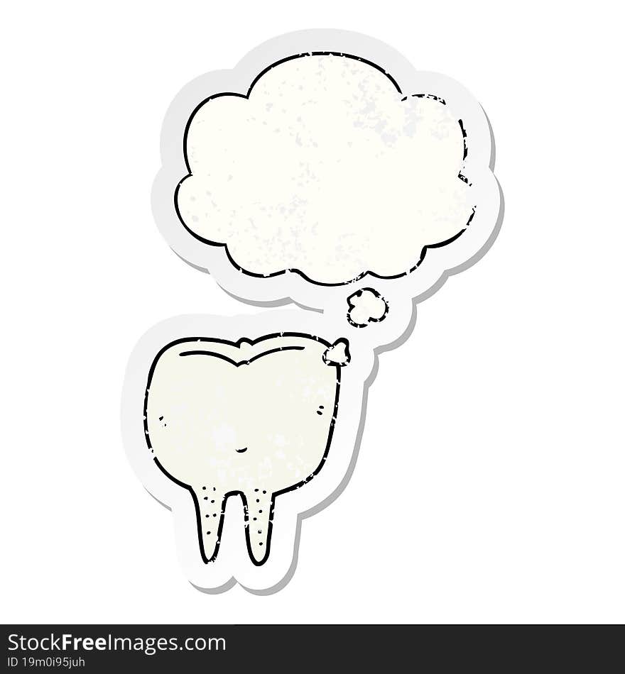 cartoon tooth and thought bubble as a distressed worn sticker