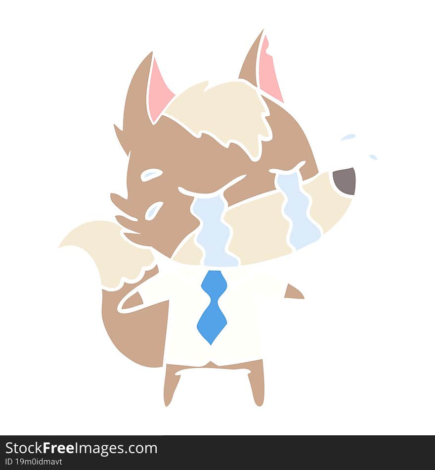 Flat Color Style Cartoon Crying Wolf Wearing Work Clothes