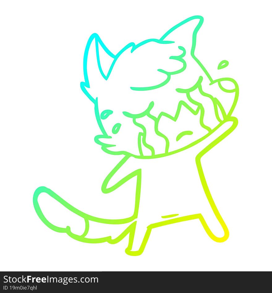 cold gradient line drawing crying waving fox cartoon