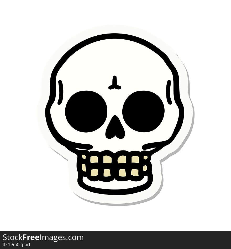 sticker of tattoo in traditional style of a skull. sticker of tattoo in traditional style of a skull