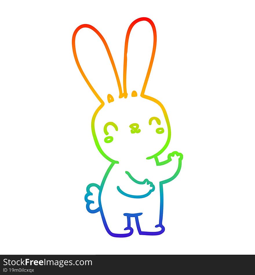 rainbow gradient line drawing of a cute cartoon rabbit